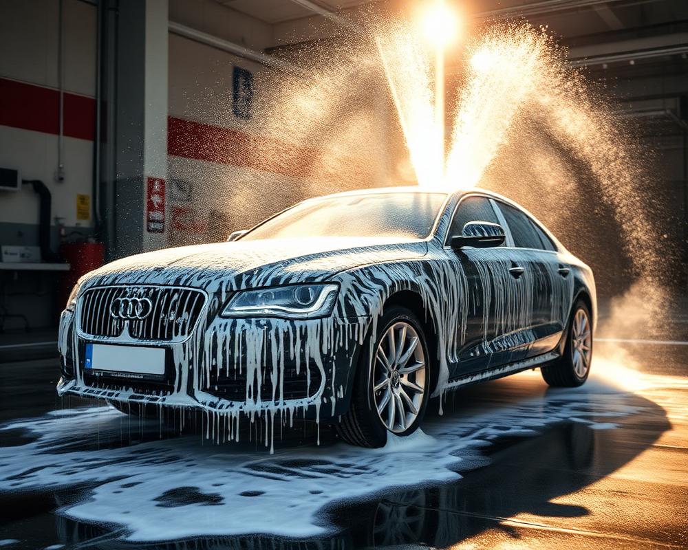 Foam car wash in the service bay