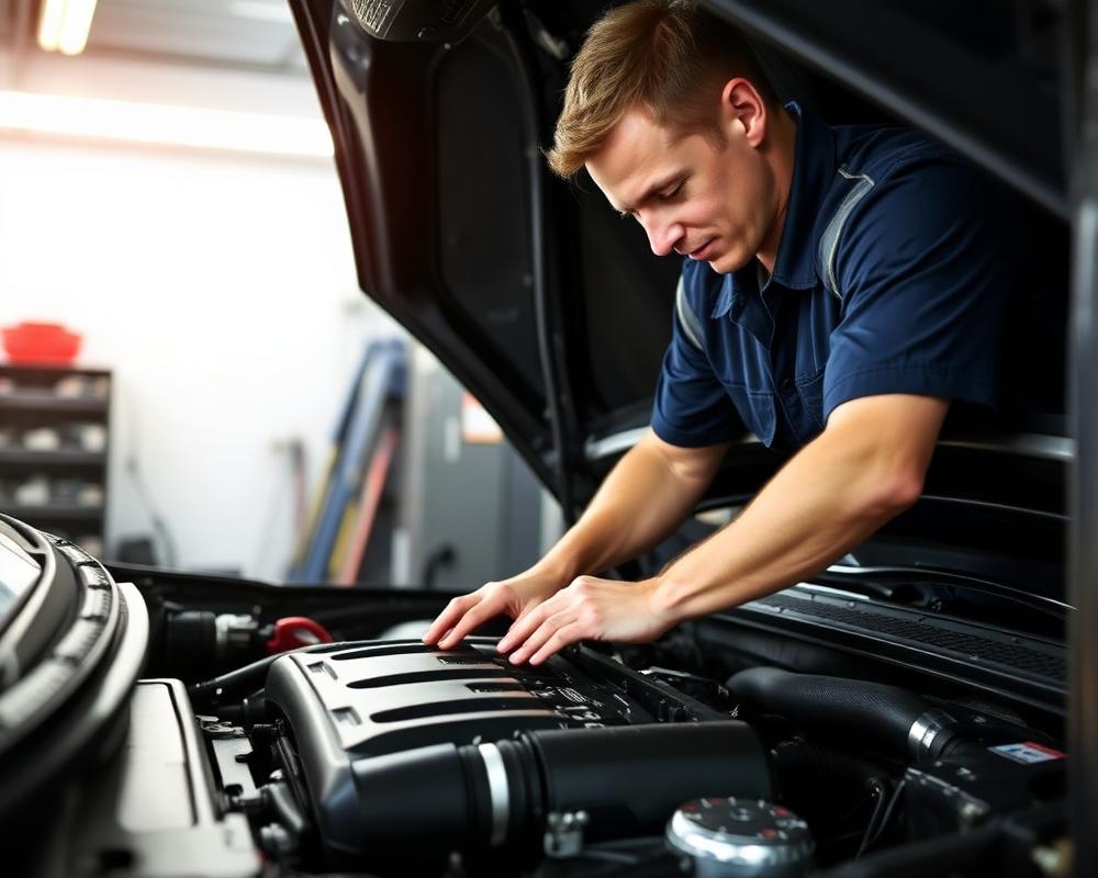 Mechanic working on a car engine